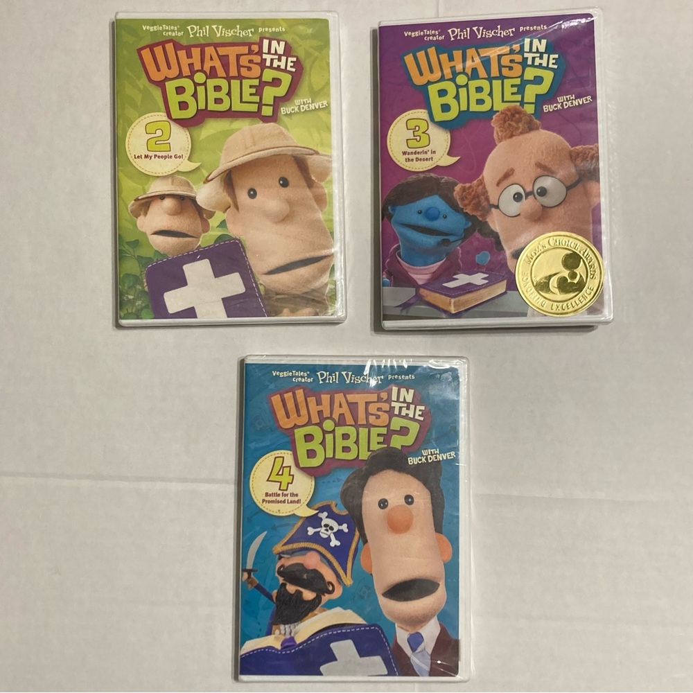 NEW Buck Denver Asks….What’s In The Bible DVD Lot of 3 (VOL 2 3 4) Veggie Tales